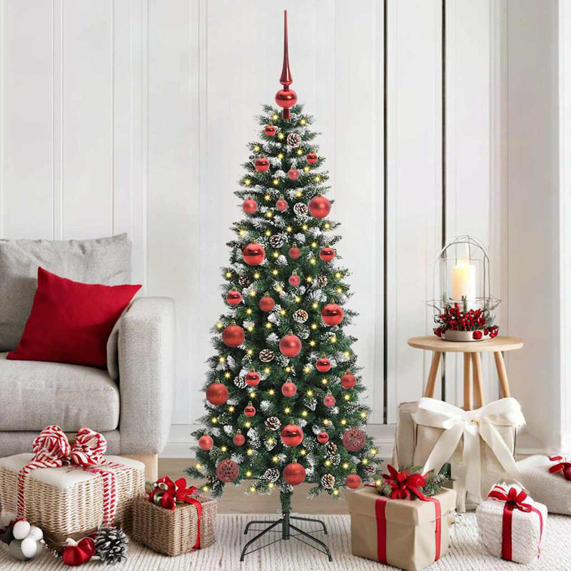 Artificial Christmas Tree with 150 LEDs Green, Red, 4.92' H