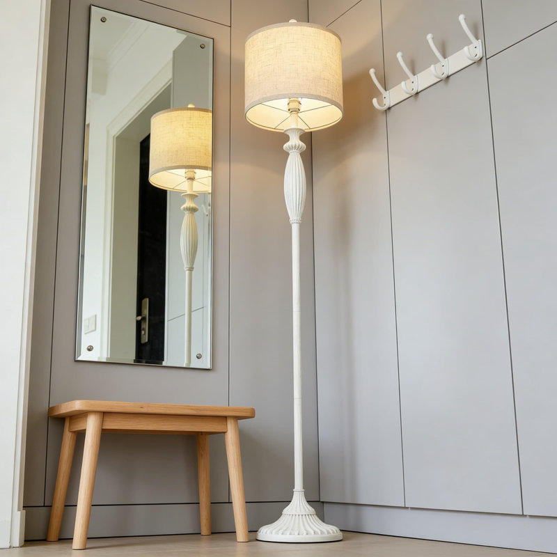 Lampe sur pied rétro avec température de couleur à intensité variable, lampe sur pied réglable à interrupteur rotatif pour salon, chambre à coucher, bureau, décor de couloir, finition blanc antique (ampoule incluse)