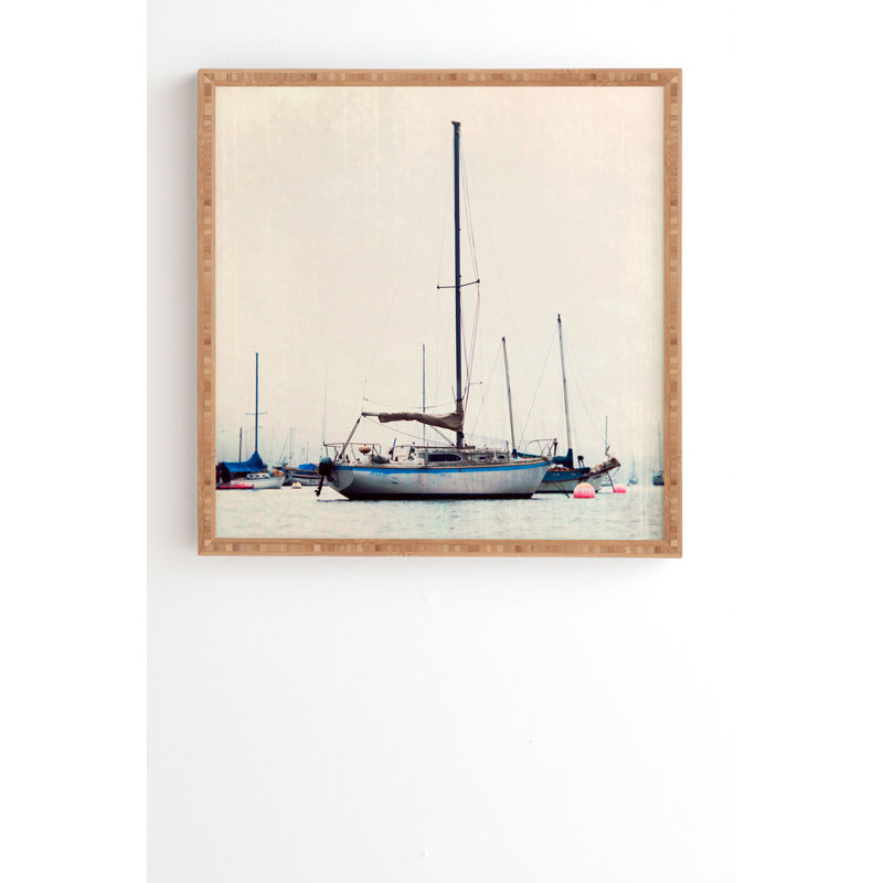 « navires en mer », reproduction de photo sur bois encadrée, H 12 po x l 12 po x P 2 po, Cadre brun