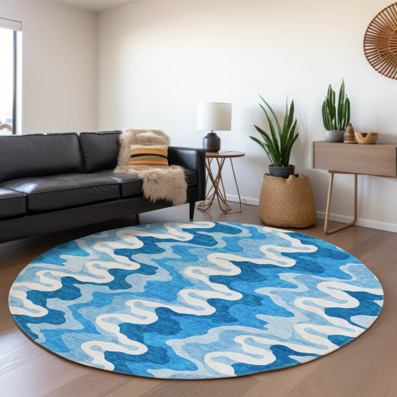 Washable Abstract Indoor / Outdoor Rug, Round 8'