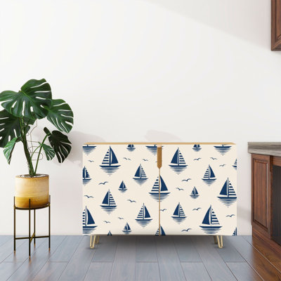 Sideboard Buffet Cabinet with Storage Nautical Blue with 2 Doors for Living Room and Kitchen