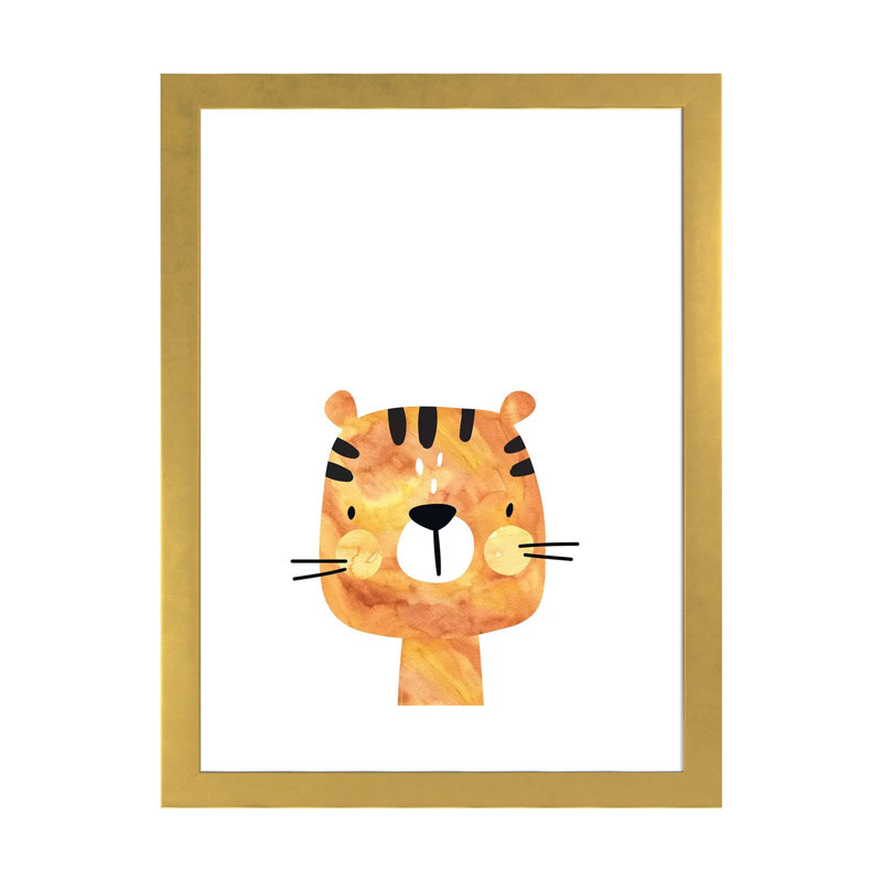 Tigre - impression d'art graphique, Blanc, H 24 po x l 16 po x P 1 po, Papier encadré doré