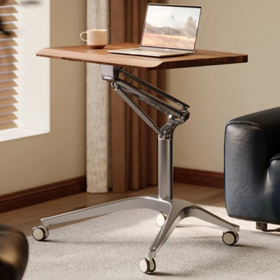Nut-brown+Gray Rectangular Manufactured Wood+Aluminium Alloy End Table