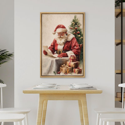 Santa Claus Reading Naughty or Nice List Classic Santa with Gifts Decor Illustration Modern Art