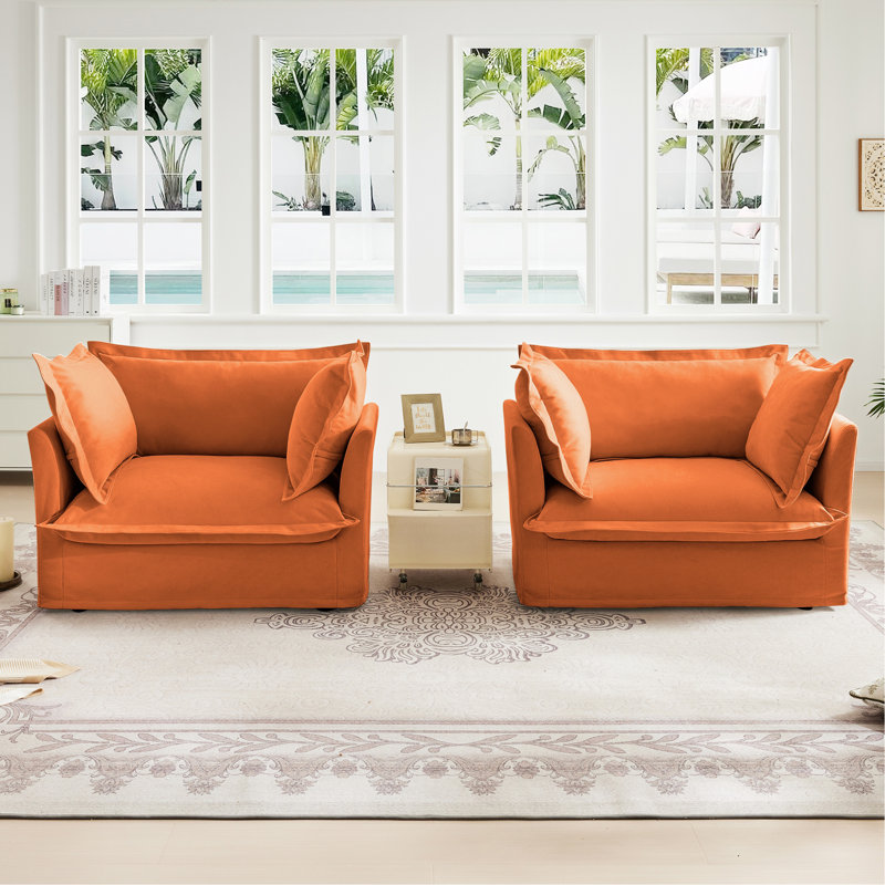 Ensemble de 2 fauteuils avec housse, ensemble de chaises d'appoint à siège profond pour salon, salle de lecture, chambre à coucher et espaces de travail, ensembles de fauteuils avec grands coussins moelleux