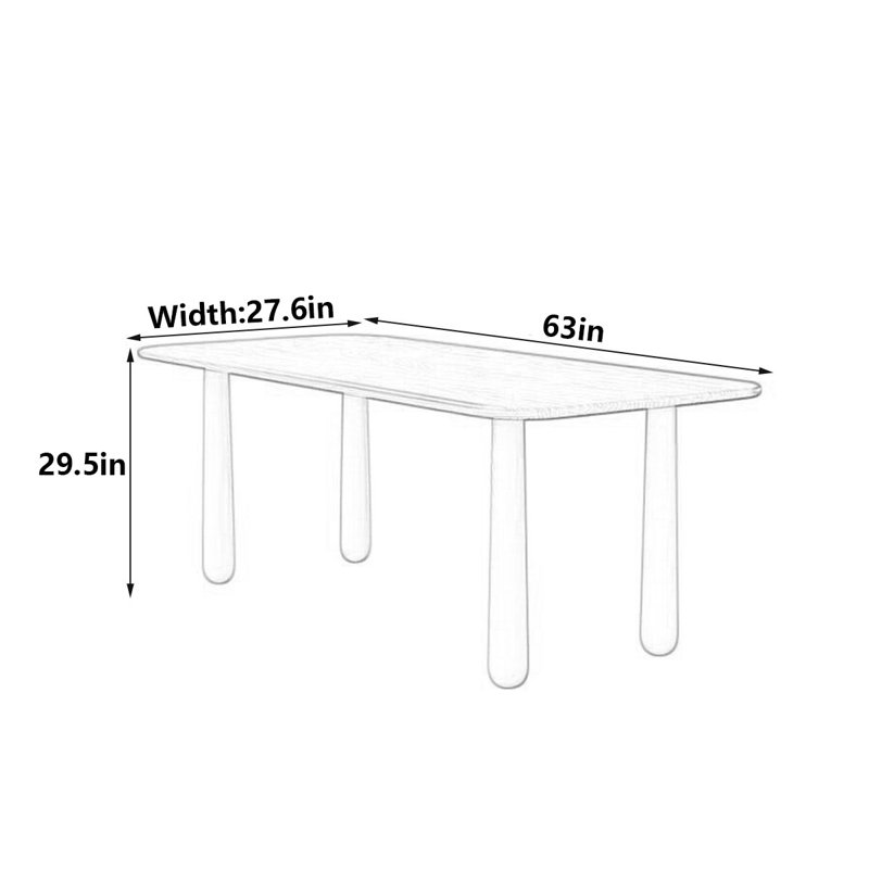 Table de salle à manger rectangulaire en bois massif, pieds robustes, H 29,5 po x L 63 po x l 27,6 po
