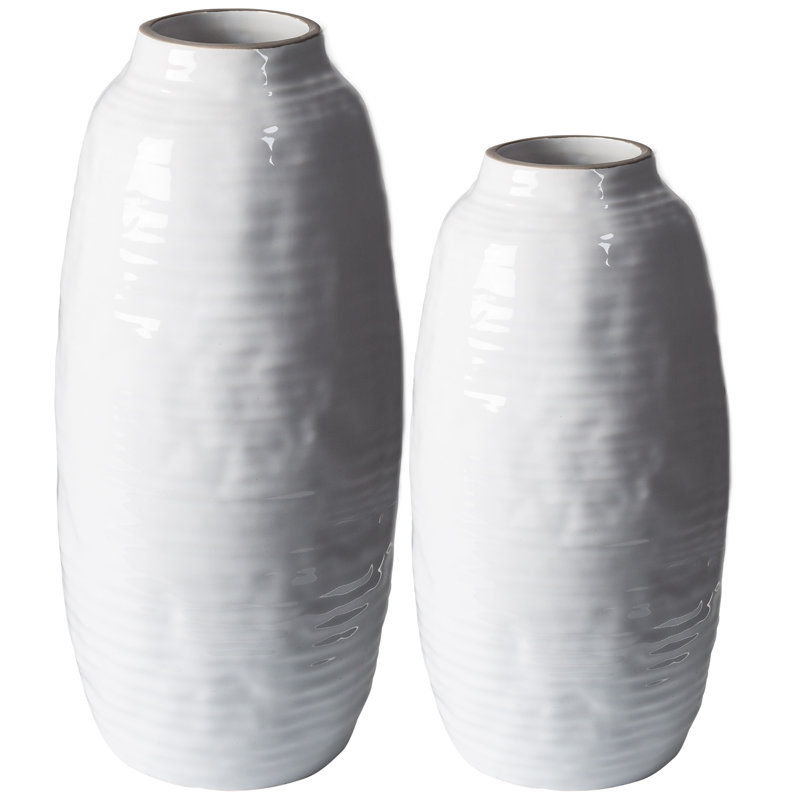 15" Textured Vase – Elegant Decorative Piece for Shelves & Tabletops, White