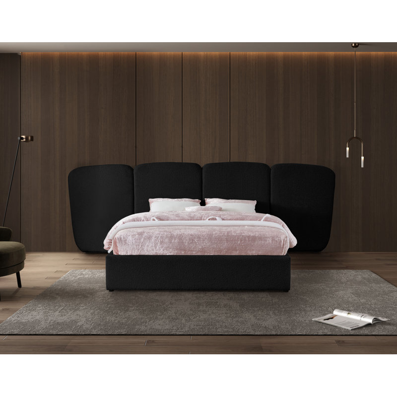 Lit plateforme tapissier Shiloh, Très grand, Tissu bouclé noir