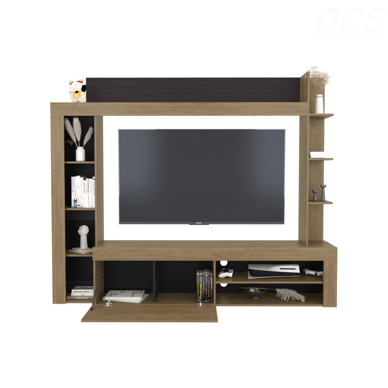 Meuble télé Cecil avec meuble télé avec tablettes ouvertes et compartiments de rangement avec une porte et un meuble télé