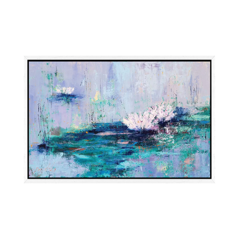 Water Lilies 1 Piece Painting on Canvas, 66.04cm H x 101.6cm W x 3.81cm D, White Framed