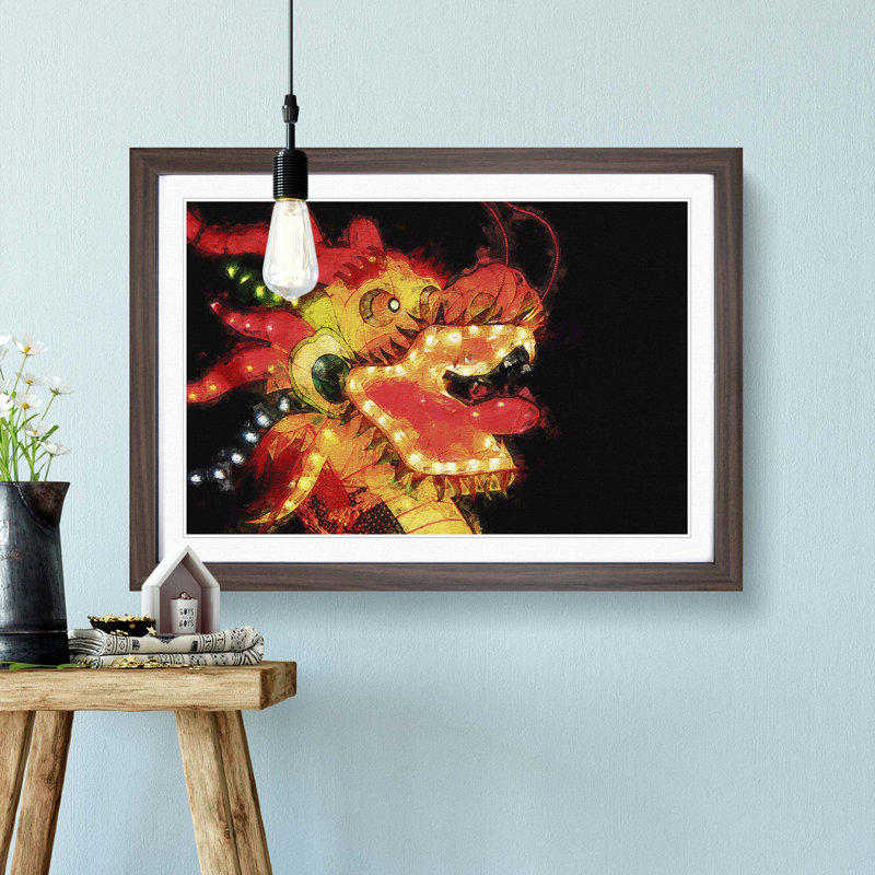 Chinese Dragon - Picture Frame Painting Print, Walnut Framed, 36cm H x 48cm W x 2cm D