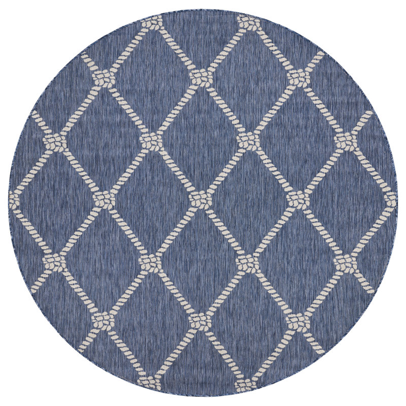 Holahan Navy/White Nautical Modern Indoor/Outdoor Area Rug, Round 7'6"