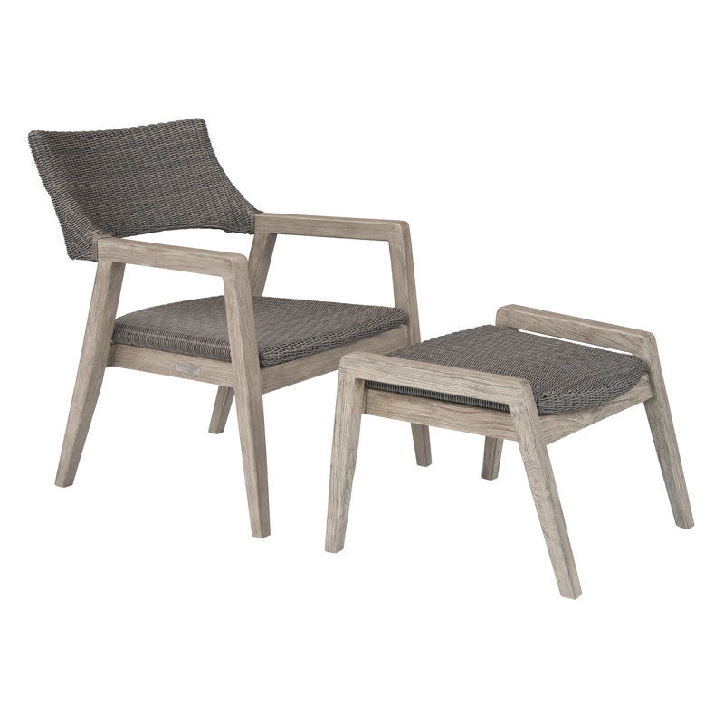 Spencer Outdoor Teak Ottoman, Gray Wash, Sea Salt