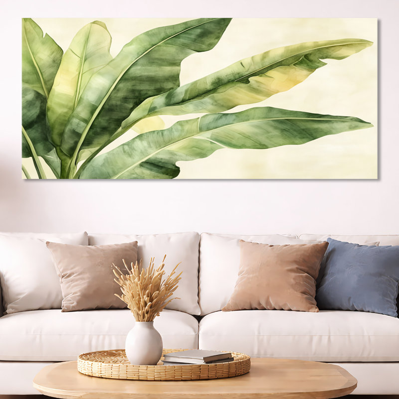 Calme à la feuille de bananier - Tableau encadré tropical, H 24 po x l 32 po, Cadre photo noir