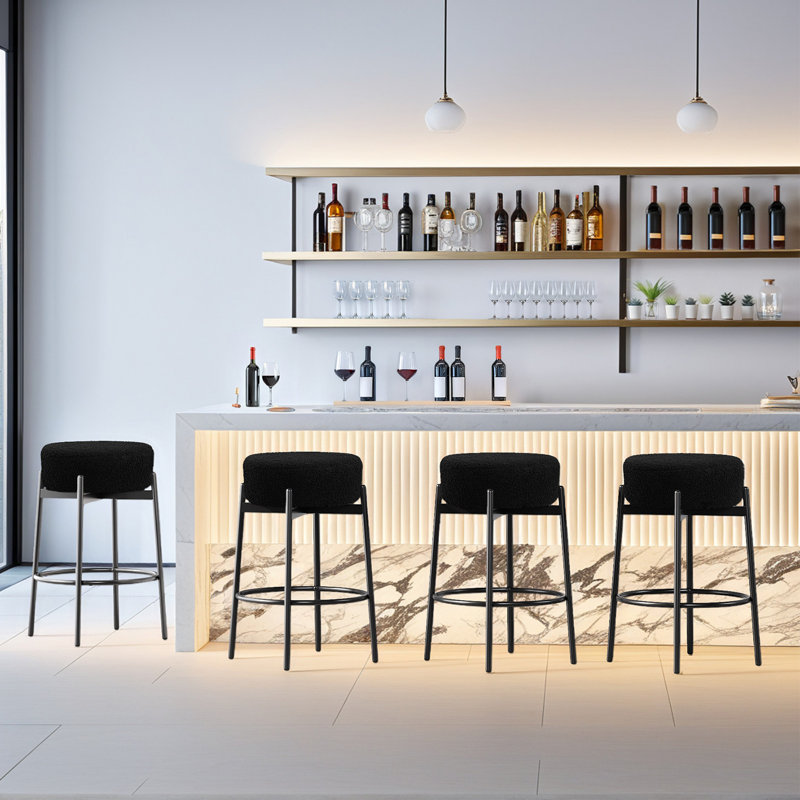 Ensemble de 4 tabourets de bar pivotants de 24 pouces avec siège en molleton noir, 4, Noir