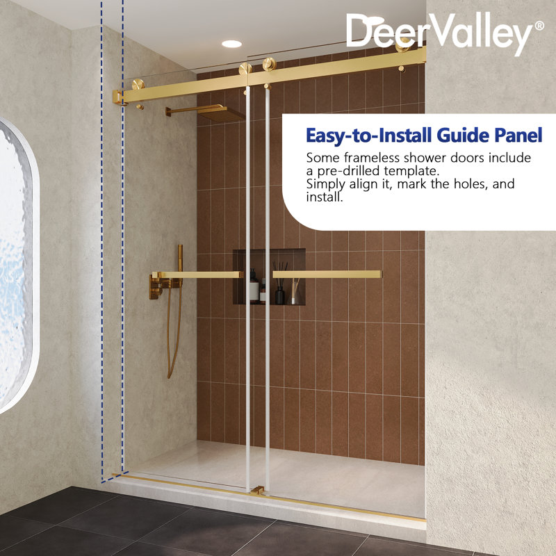 Concord 56" - 60" W X 76" H Double Sliding Frameless Shower Door With 5/16" (10Mm) Tempered Glass, Stainless Steel Accessories