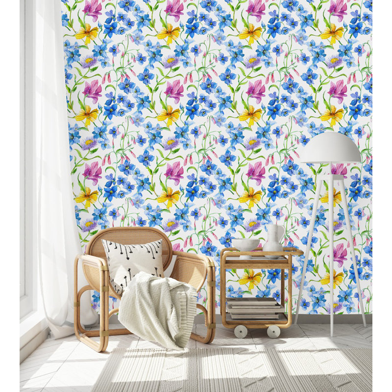 Panneau de papier peint fleurs bleues L 10,4 po x l 25 po