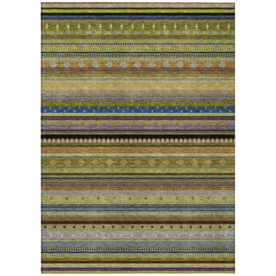 Machine Washable Indoor/Outdoor Husby ACN2218 Striped Rug