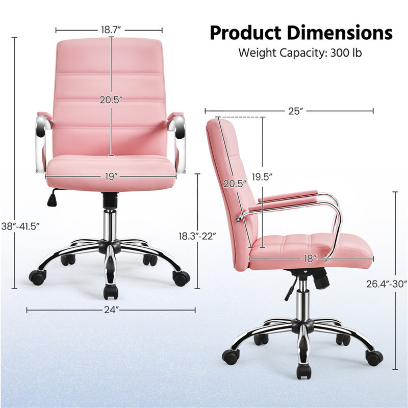 Chaise de bureau à dossier moyen avec accoudoirs pivotant à 360 ° Wanetta, Rose