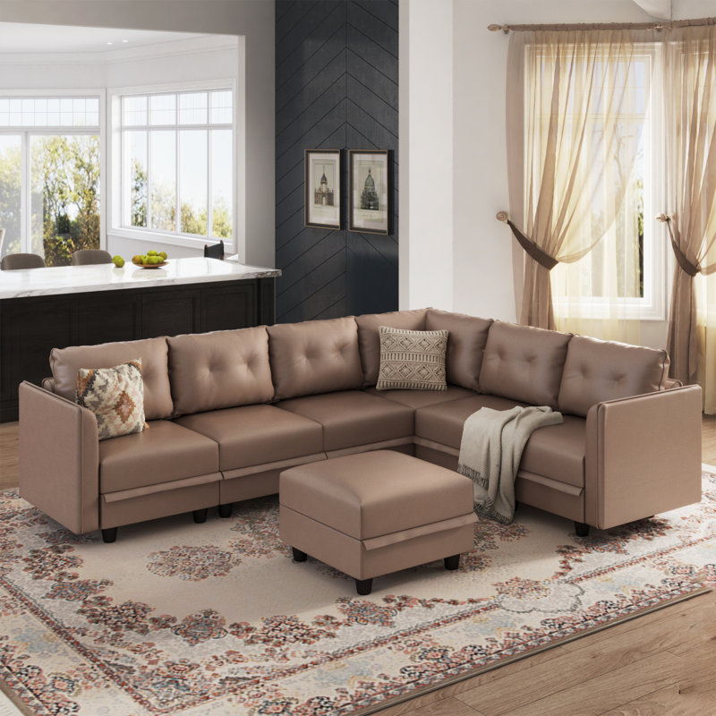 Kosuke Upholstered L-Shaped Sectional, Brown Polyester Blend