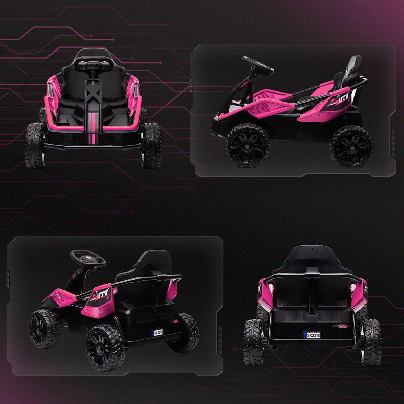 Qaba Pink 24V Electric Go Kart with Remote Control and Spring Suspension