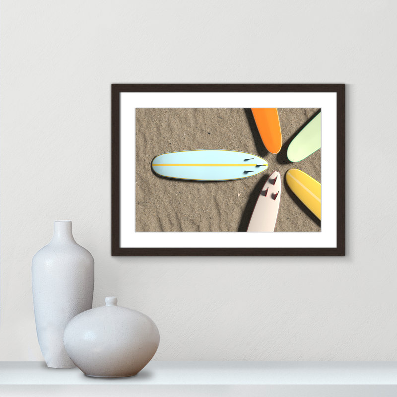 " Surf Circle " by Alexander Mils, H 17 po x l 23 po x P 1,25 po, Cadre de boîte en noyer, Blanc