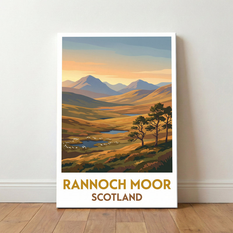 Rannoch Moor, Scotland - Romantic Highlands Travel Poster, Moorland Landscape Art. Giclee Print On Wrapped Canvas. Wall Art, Home Decor - Regions & Scenic Areas, Scotland - Wrapped Canvas Print