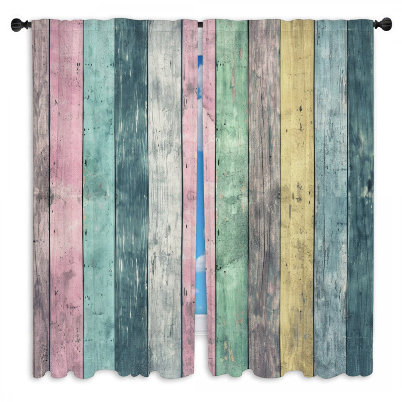 Rideaux de fenêtre pastel en bois à motif abstrait - 2 panneaux, L 20 po x L 52 po