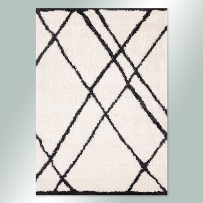 Botelho Cream Charcoal Abstract Trellis Rug