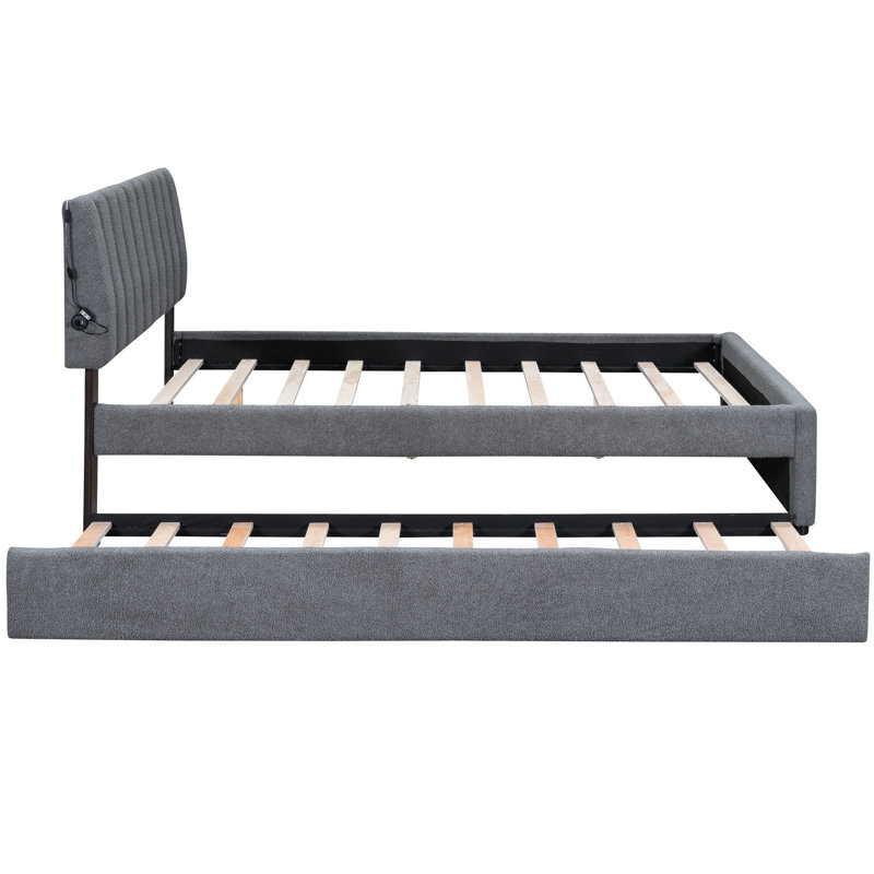 Lit plateforme simple tapissier simple TG gris, Grand lit, Gris