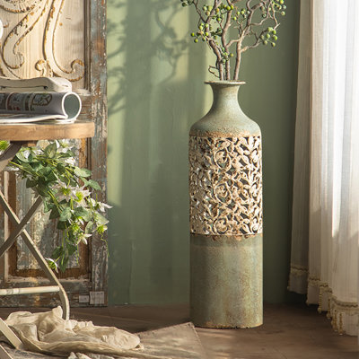 Grand vase en métal 20,3 po French Country