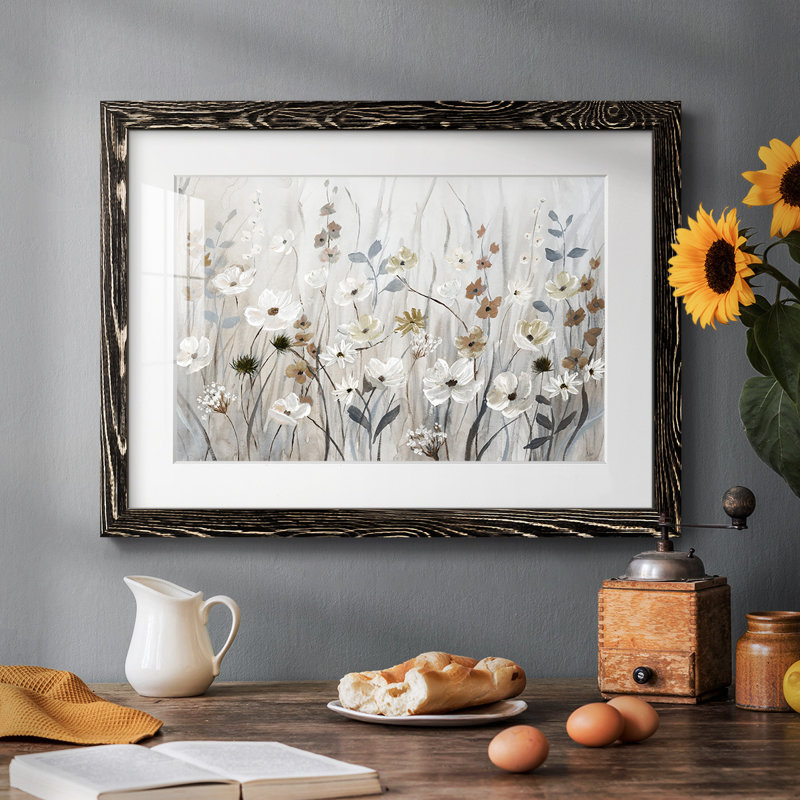 «Misty Meadow Field», impression sur papier encadrée, Noir