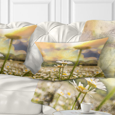 Amazing Chamomile Flower Field - Floral Printed Throw Pillow