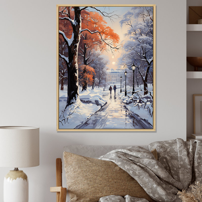 «Path Into Winter Forest III - Winter Landscape», art mural, H 40 po x l 30 po x P 1,5 po, Cadre flottant brun