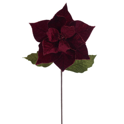 Vickerman 12" x 20" Velvet Razor Poinsettia Stem. It includes four pieces per bag.