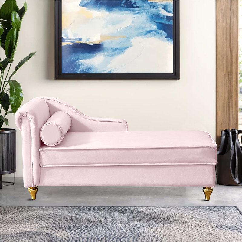 Chaise longue en velours Kelei, Rose