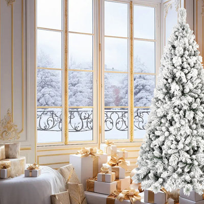 Arbre floqué réaliste de 5 pi avec 518 pointes et branches à aiguilles dures, cadre à charnières facile à installer pour les galeries d'art, support en métal massif, décorations de Noël pour assembler les bibliothèques, décorations