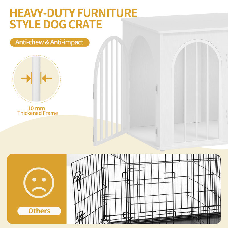 Dog Crate Furniture, 80 cm Wooden Dog Crate, Indoor Kennel for Small/Medium Dogs, End Side Table Animal Crates, Anti-Chew, Anti-Escape, Arched Door Design
