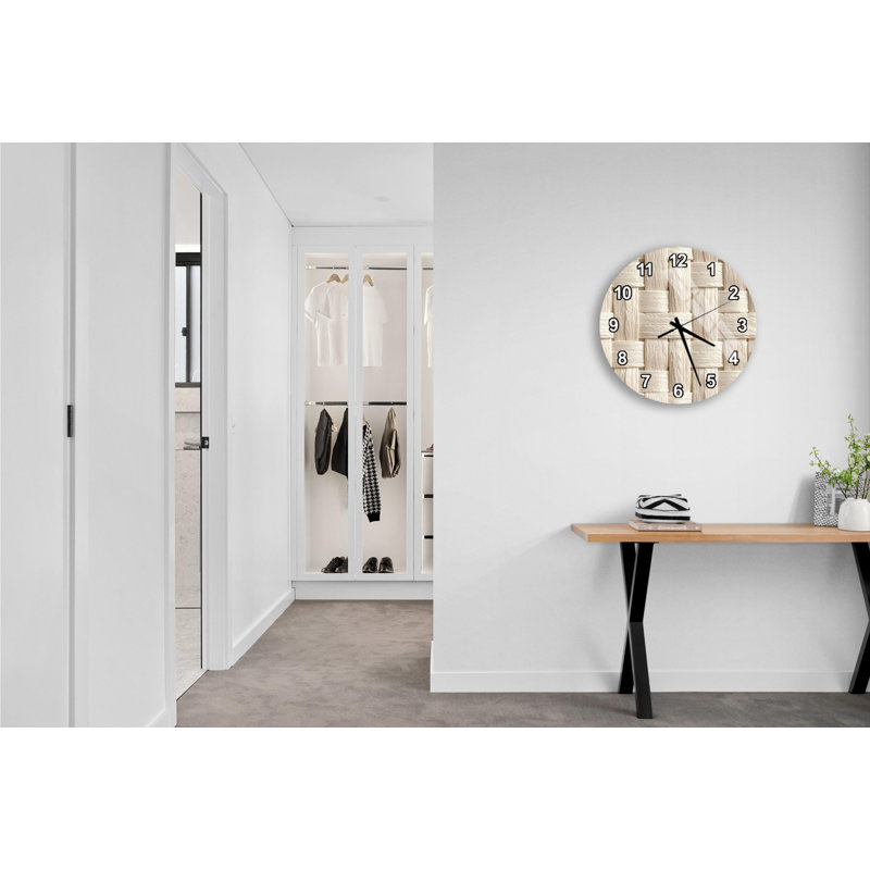 Horloge murale en verre trempé tissé, style rustique beige, décoration intérieure, art mural, idée cadeau unique, 10 pouces
