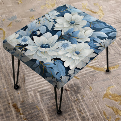 Blue And White Blooming Floral Pattern III - Floral Rectangle Ottoman