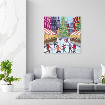 Skating In London Christmas Colorful Vibrant Abstract Christmas Tree City Winter Wall Art Print 1 Piece Wrapped Canvas Wall Art