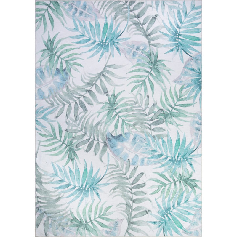Tapis décoratif à motif floral vert, bleu et blanc, Square 7'7"