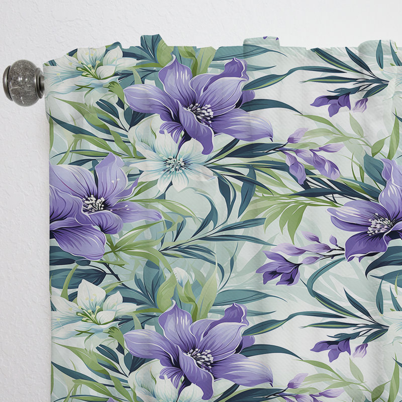 Green Purple Bamboo Serenade Tropical Pattern II - Floral Curtain - Velvet Room Darkening - 1 panel, 52" W x 120" L