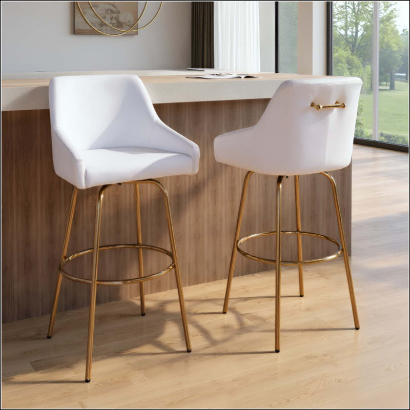 Tabouret de bar à hauteur fixe avec pivot en bois avec repose-pieds en métal - ensemble de 2