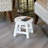 Butterflies Wooden Stool, Antique White. Construction From Rubberwood For Footrests, Mini Side Tables. 11 Inch Diameter White Step Stool With Butterflies. Functional 10" H X 11" D-1241138963
