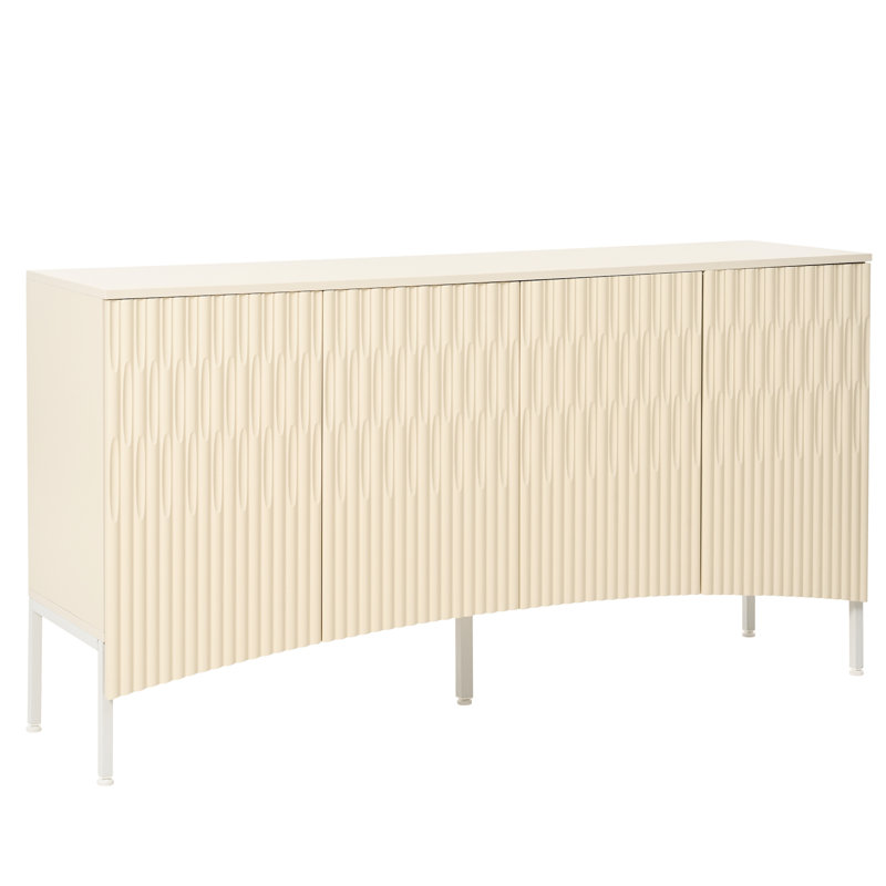 Buffet beige d'étude - Porte courbée avec rainure arquée, console élégante et conception, capacité de tablette de 55 lb