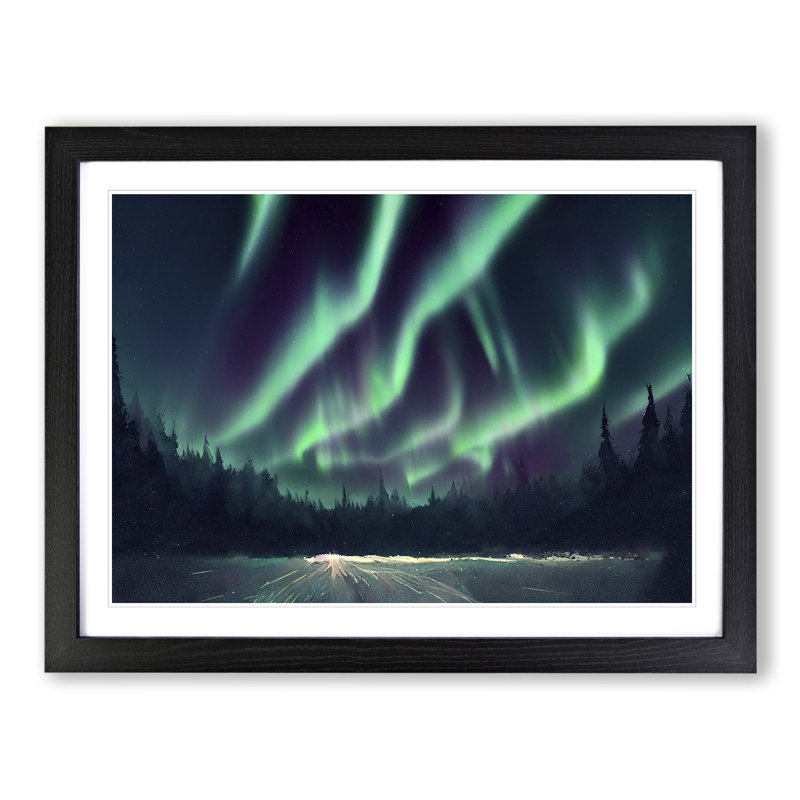 Artistic Northern Lights - Single Picture Frame Print, Black, 46cm H x 64cm W