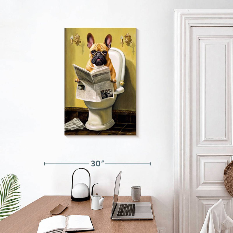 Bouledogue sur une toilette, H 30 po x l 20 po