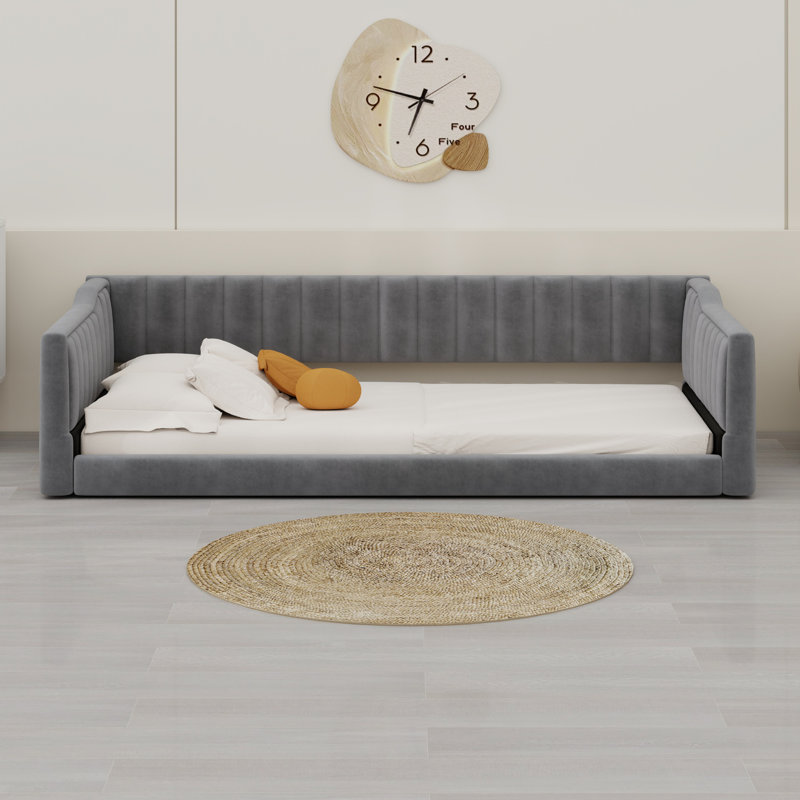 Upholstery Daybed And Side Storage Pocket, Gray