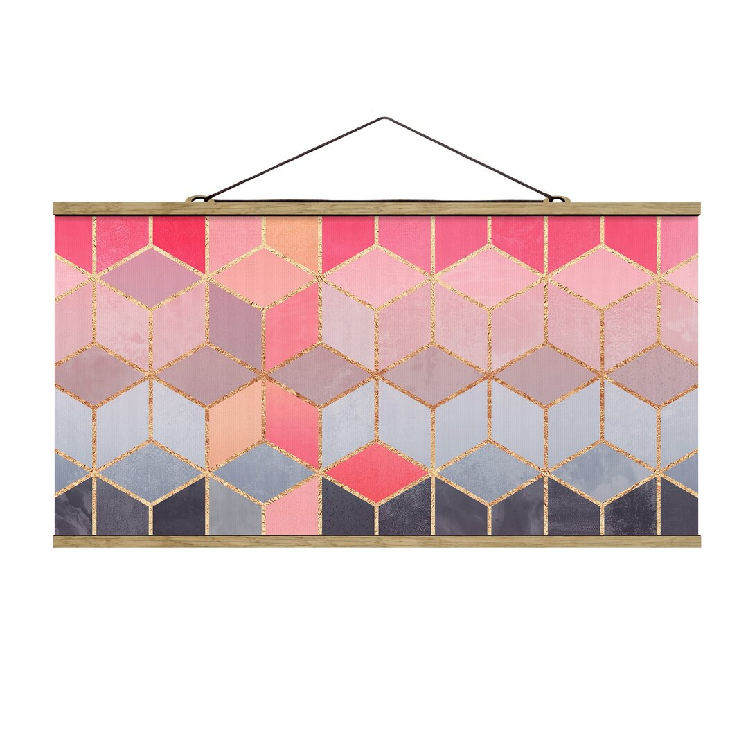 Stoffbild Colourful Pastel Golden Geometry von Elisabeth Fredriksson